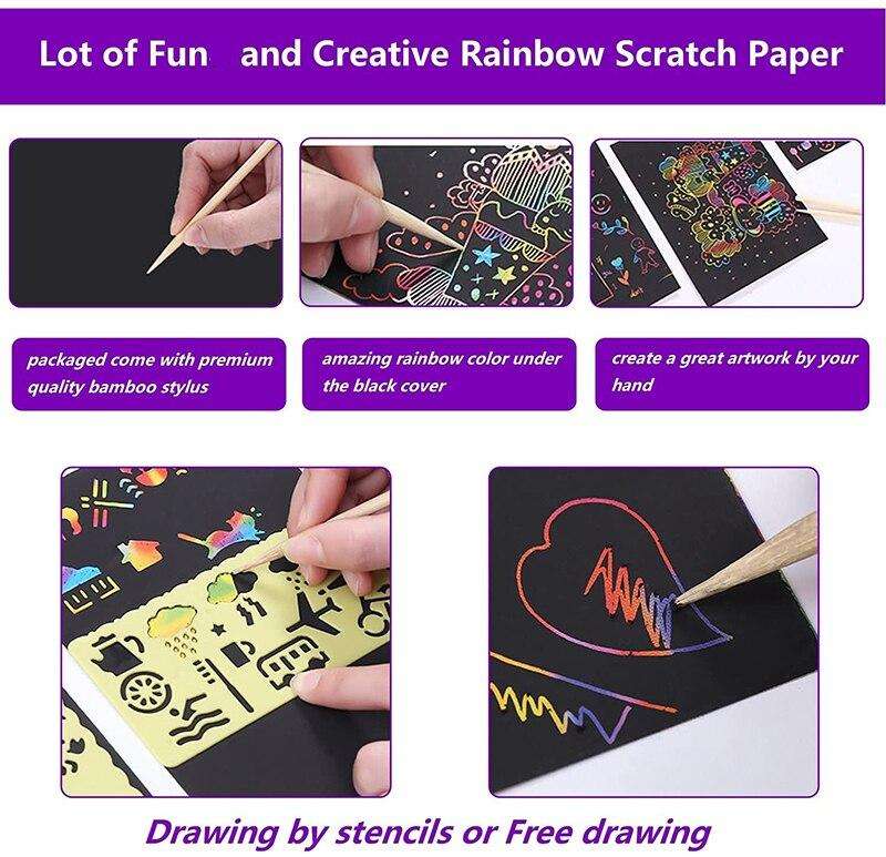 40pcs Scratch Rainbow Papers Classic Gear Spirograph Drawing Set Animal Geometric Painting Stencils Rulers Kids Art Carft Toys